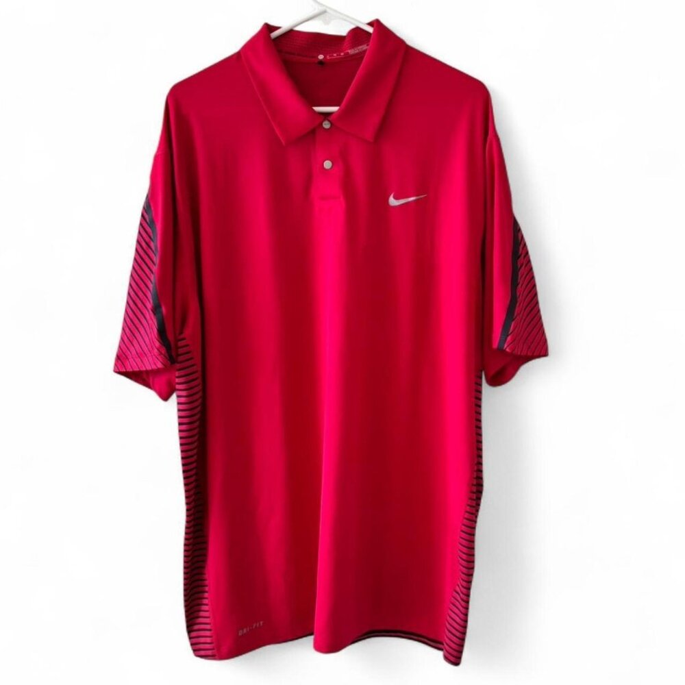 Nike Dri Fit Men's XL Golf Polo Shirt Red Black Tiger Woods